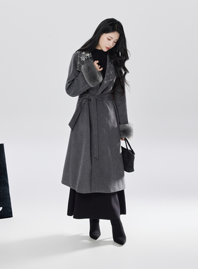 织造司[叙暮]新中式灰色大衣女士外套上衣冬天配大衣的裙子连衣裙