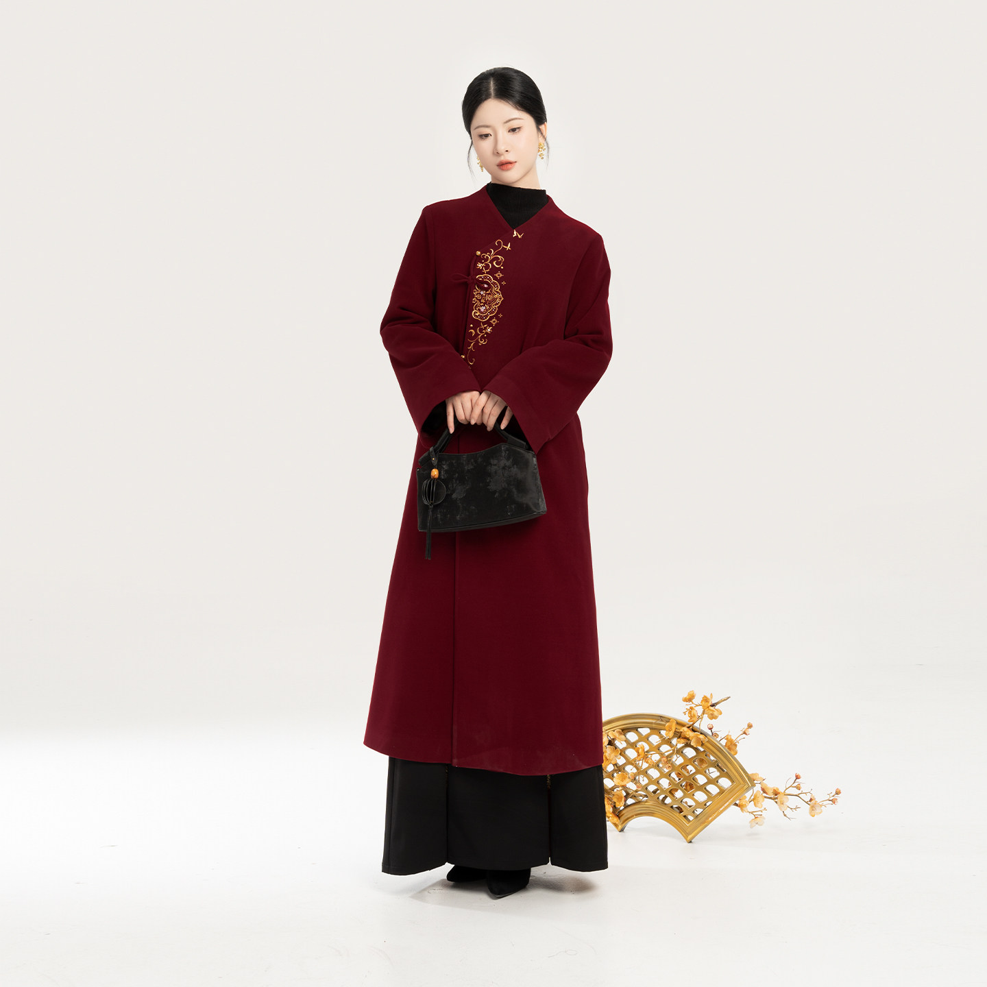 织造司颂禧【12/22 0点开售包邮】过年红色战袍v领毛呢大衣外套女