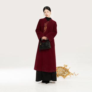 过年红色战袍国风v领毛呢大衣外套女2025新款 新中式 颂禧 织造司