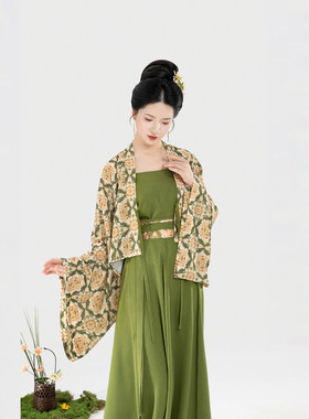 织造司[绿盏逢春]宝相花纹唐法门寺披衫汉服吊带宋抹一片式八破裙