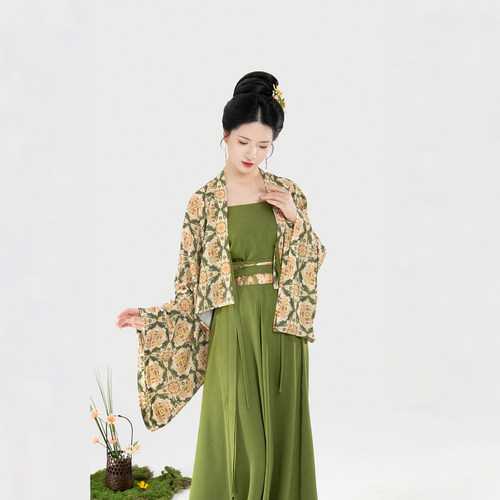织造司[绿盏逢春]宝相花纹唐法门寺披衫汉服吊带宋抹一片式八破裙