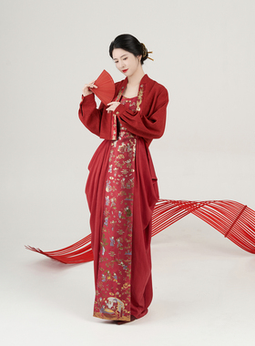 百禧织造司原创国风红色结婚服订婚服对襟短款外套花苞吊带连衣裙