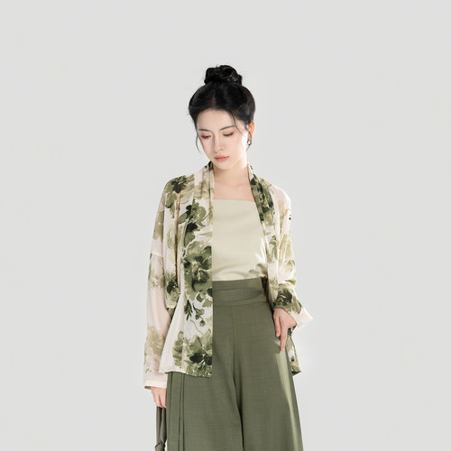 织造司[春草色]宋制汉服飞机袖吊带宋抹改良宋裤阔腿裤女2025新款