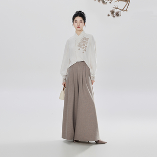 织造司[松玉]新中式国风长袖衬衫上衣改良宋裤汉服百褶裙半身裙女