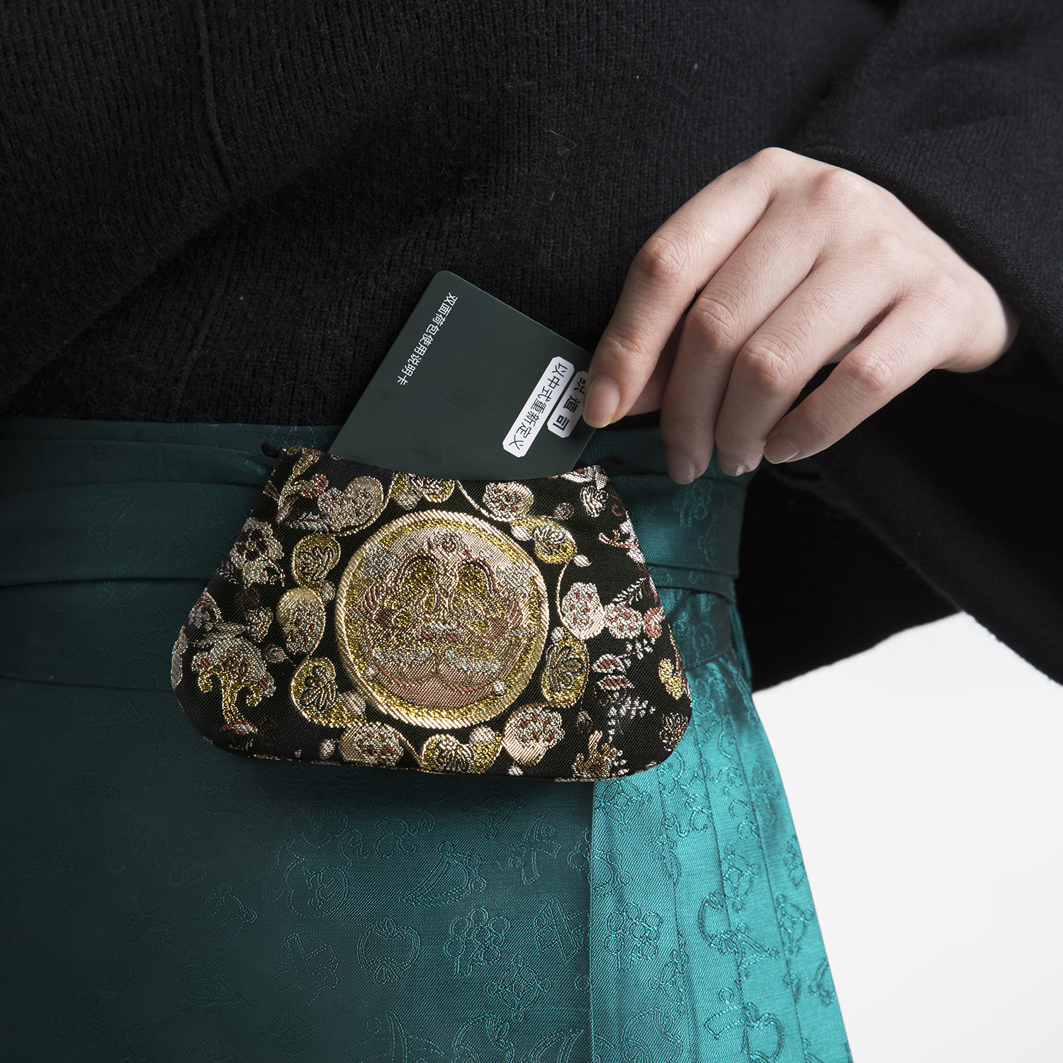 金花玉镜织造司原创仿妆花织金双面刺绣荷包古风中秋汉服马面配饰