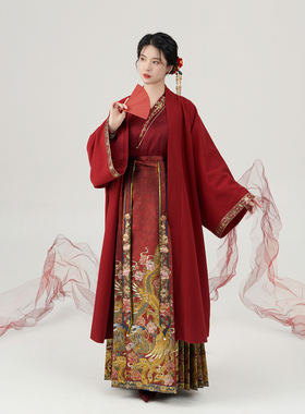 锦凤织造司原创明制宋汉服国风交领衬衫红色马面裙婚服敬酒服新娘