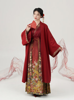 锦凤织造司原创明制宋汉服国风交领衬衫红色马面裙婚服敬酒服新娘
