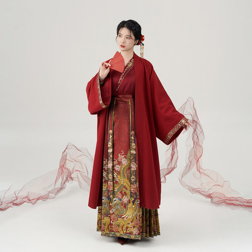 锦凤织造司原创明制宋汉服国风交领衬衫红色马面裙婚服敬酒服新娘