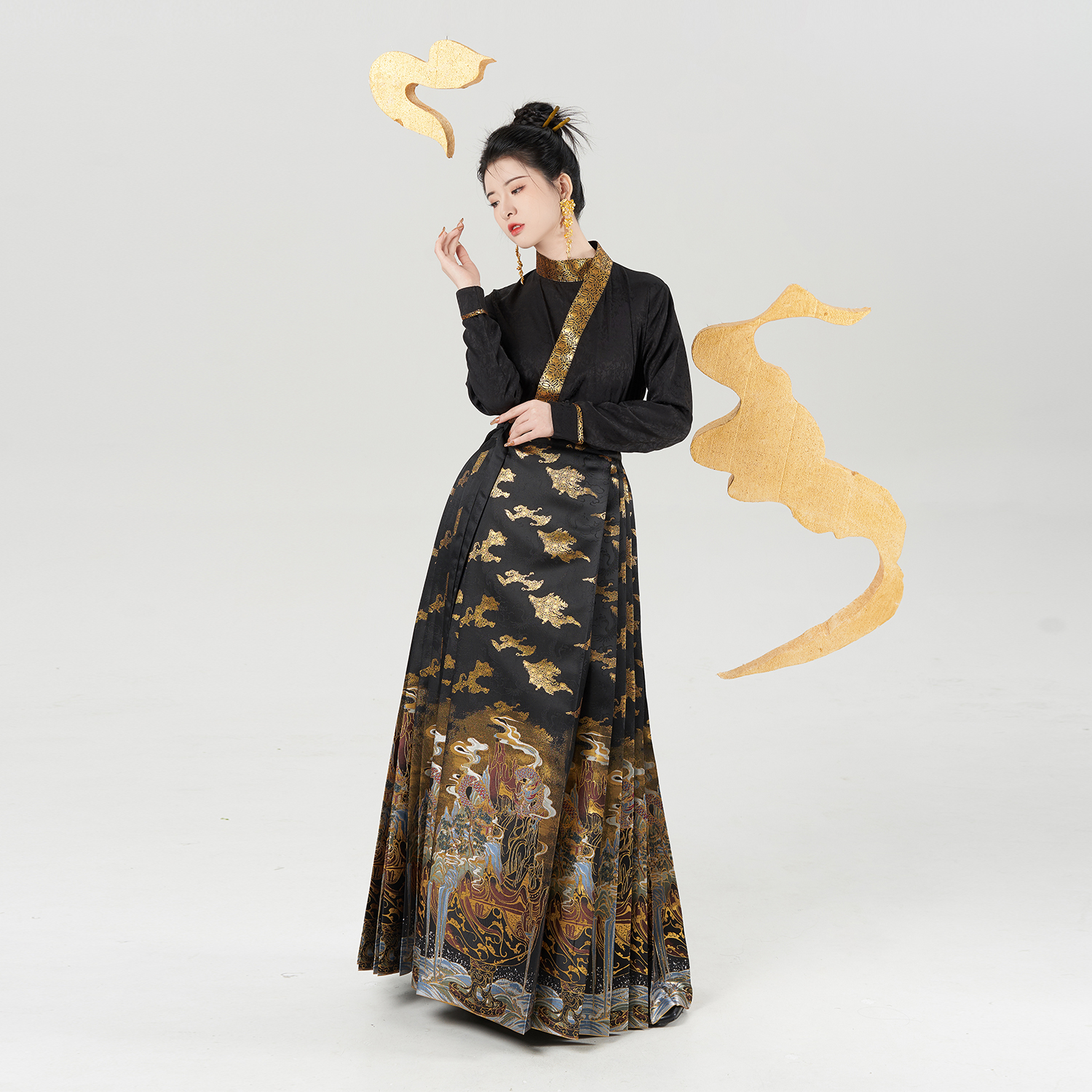 铜炉仙境织造司原创汉服明制仿妆花马面裙女晋制改良曲领长袖衬衫