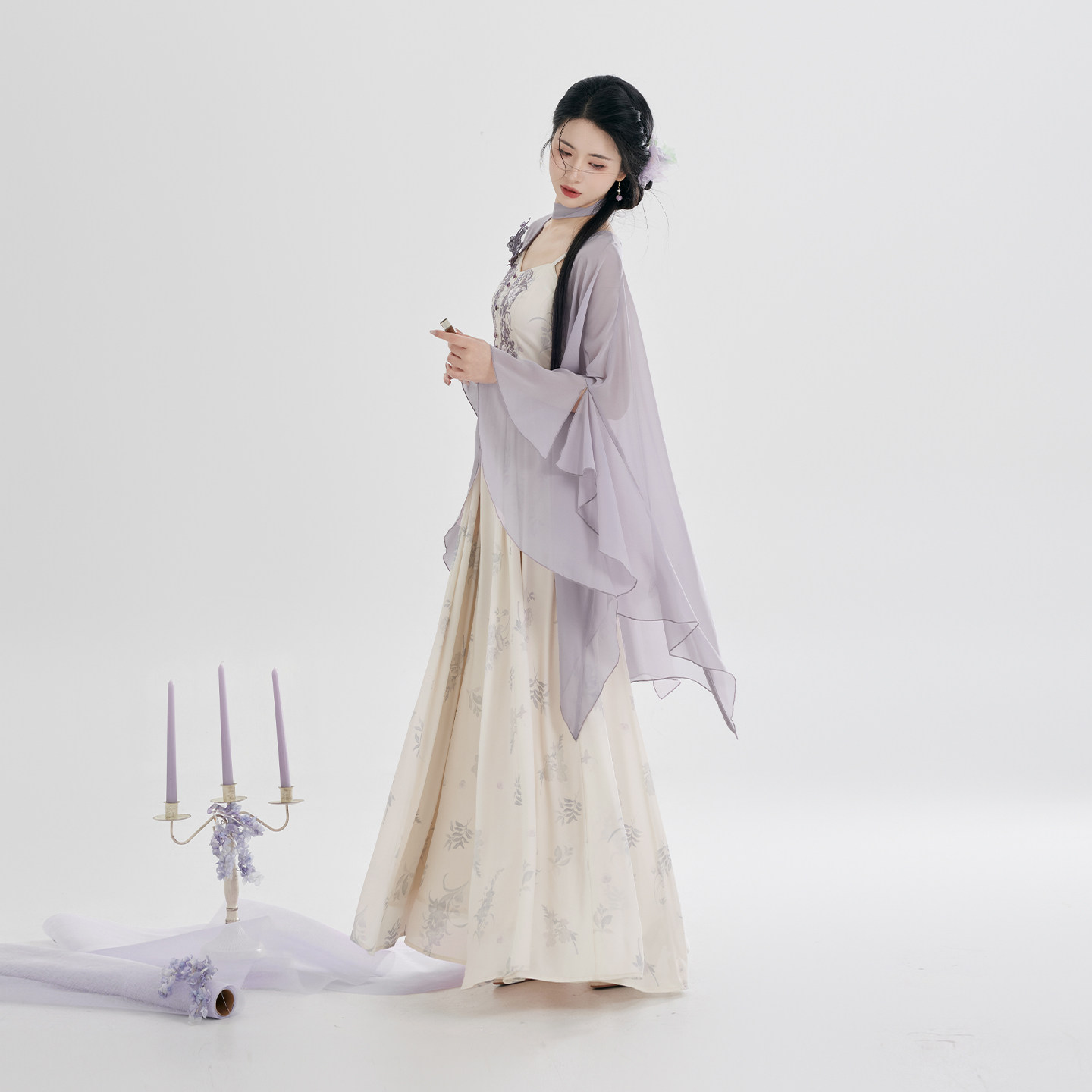 织造司[薄紫暮]新中式国风披肩上衣吊带连衣裙女外搭罩衫改良汉服图片