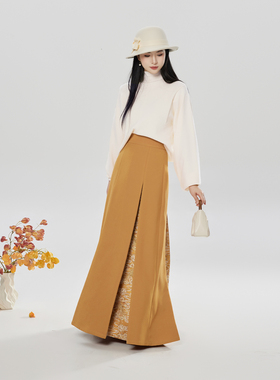 织造司[金珀]新中式改良汉服三裥裙半身长裙女毛衣两件套冬季裙装
