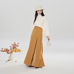 织造司[金珀]新中式改良汉服三裥裙半身长裙女毛衣两件套冬季裙装