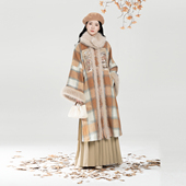 晚风欲雪 新中式 圆领补大衣外套高领毛衣打底衫 织造司 百褶裙套装