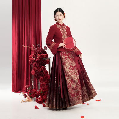 织造司[玉锦缘]新中式婚服新娘服订婚礼服敬酒服立领外套马面裙女