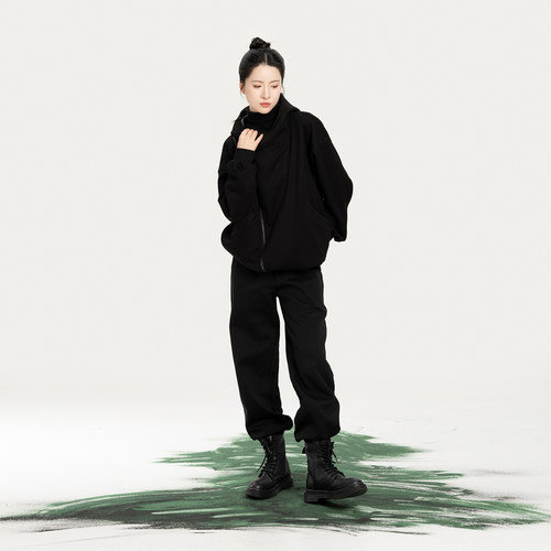 织造司×广东省博物馆联名款【墨铜】新中式国风宽松连帽卫衣女