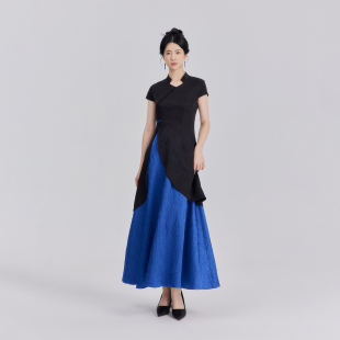 现货君君木兰织造司国风新中式 连衣裙女设计感裙子 假两件撞色短袖