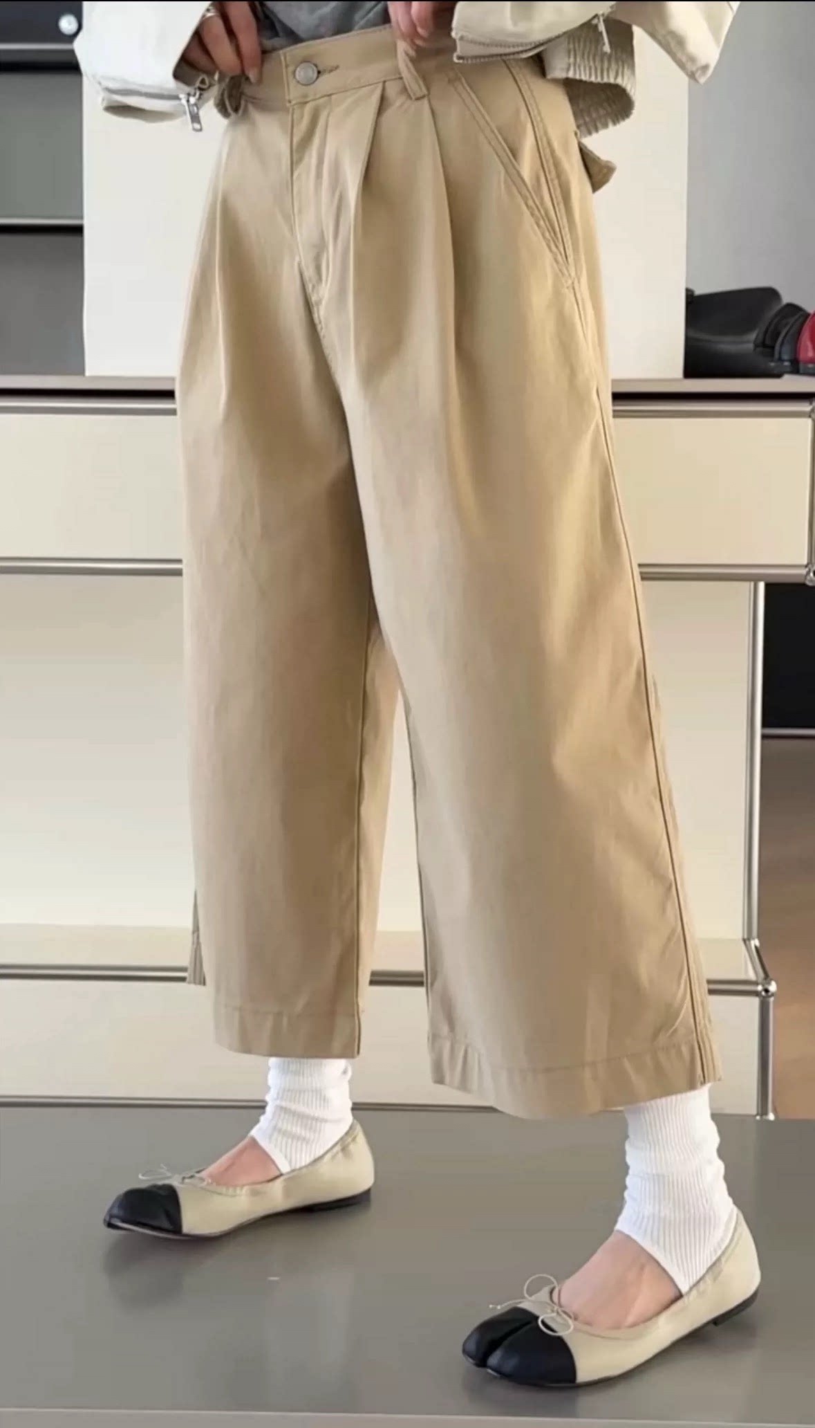 诗歌兰女装2026春款 26922极简时髦百搭慵懒高腰直筒裤休闲裤女