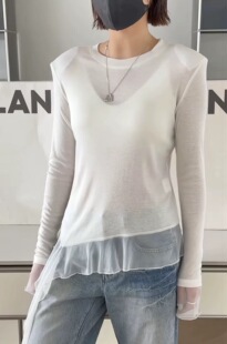 不规则网纱T恤女 6831知性温柔韩系打底长袖 诗歌兰女装 2026春款