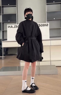 诗歌兰女装2026春款 5733宽松法式优雅极简风衣中长款腰带外套女