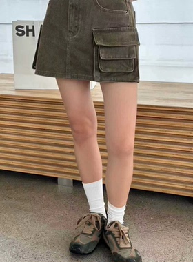 诗歌兰女装2025早秋新款 93060美式简约时髦多口袋工装裙半裙