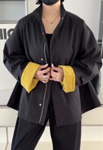 诗歌兰女装2026春款 266020优雅休闲时髦简约拼色翻边袖风衣外套