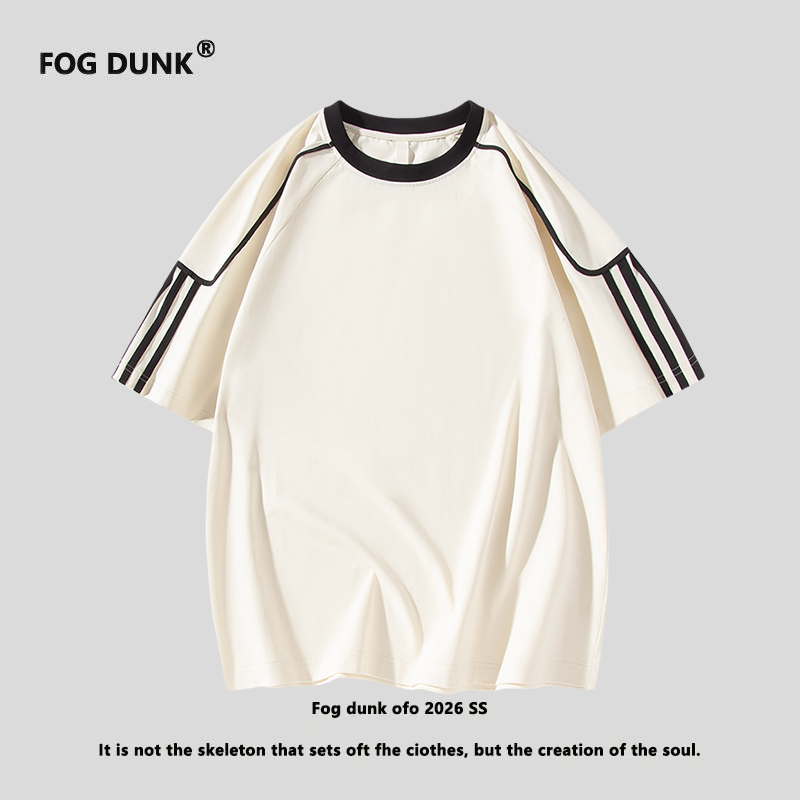 FOG DUNK街头休闲风条纹拼接短袖T恤男女宽松撞色圆领上衣