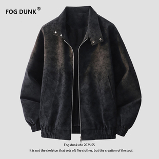 FOG DUNK美式潮牌复古立领外套男秋季宽松痞帅PU皮夹克青少年款潮