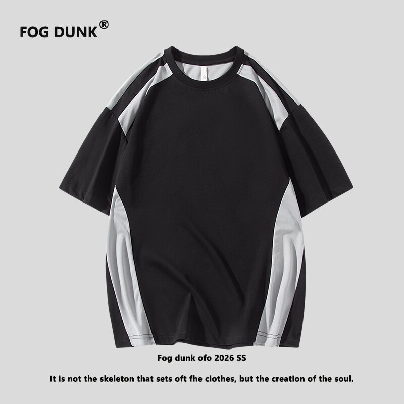 FOG DUNK拼色短袖T恤男女同款圆领宽松潮流运动风上衣