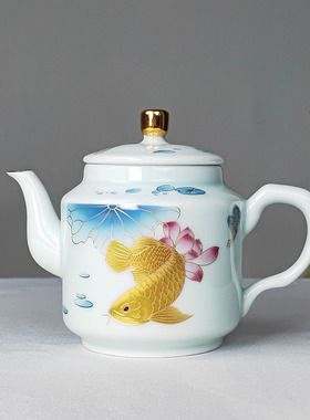 珐琅彩陶瓷手工描金茶壶带手柄泡茶壶单壶家用小号茶具球孔壶过滤