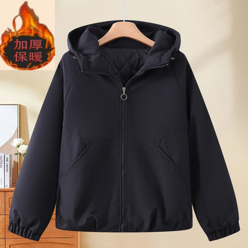 新款加棉加厚运动休闲时尚短款棉衣女保暖连帽户外宽松棉服外套女