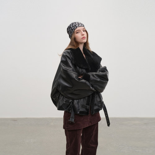 及野皮草 皮毛一体大翻领时髦机车服外套鹅绒羽绒皮衣女|都市法则