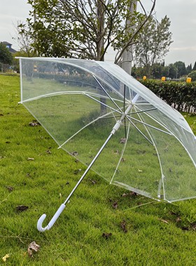 白色纤维骨架透明雨伞加粗加厚大号自动透明男女通用长直柄绘画伞