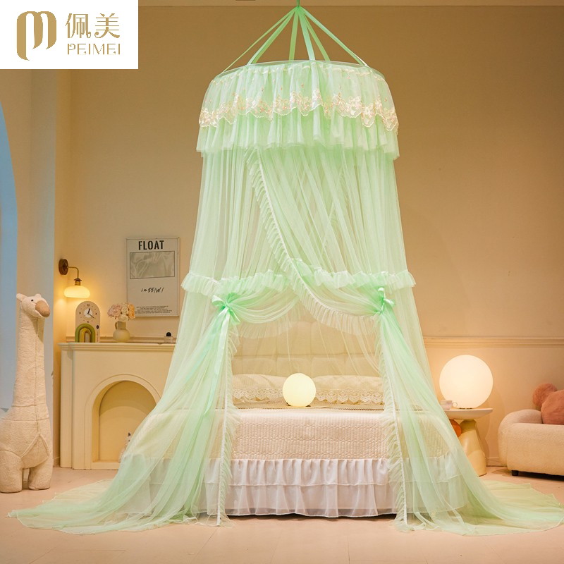 新款法式花边吊顶蚊帐唯美公主风防蚊单双人床落地加密帐纱睡帐子