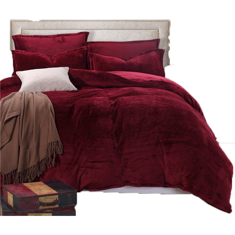 FOUR-PIECE FLANNEL DOUBLE-SIDED PLUSH CORAL VELVET MILK VELVET WEDDING CELEBRATION BIG RED THICKENING KIT FOR AUTUMN AND WINTER WARMTH
