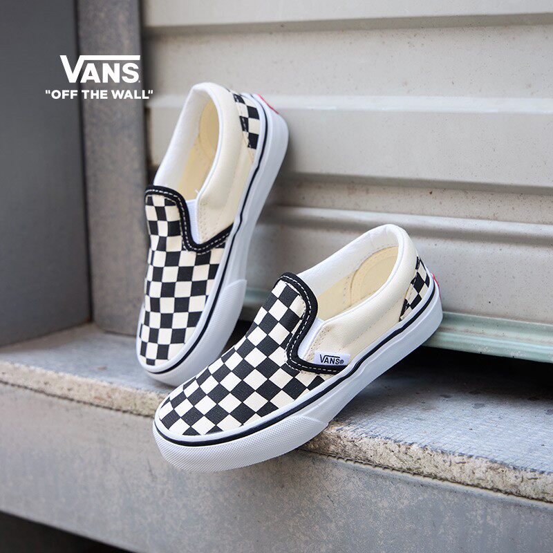 Vans范斯童鞋官方 Slip-On棋盘格亲子款舒适一脚蹬中大童帆布鞋