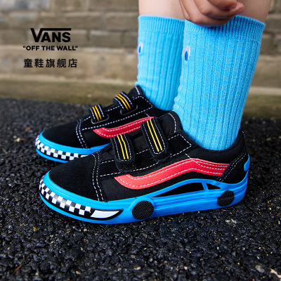 Vans范斯童鞋官方 Old Skool V Car黑蓝汽车图案魔术贴小童板鞋