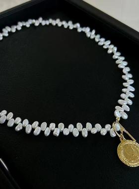 女神复古气质时尚金币珍珠项链