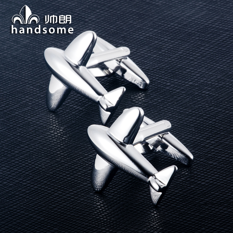 銀色金屬飛機袖扣商務男法式袖釘