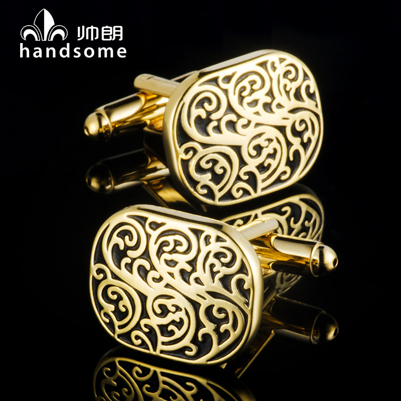 帅朗复古中国风金色祥云袖扣袖钉正装法式衬衫男袖口扣 cufflinks