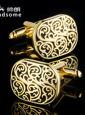 帅朗复古中国风金色祥云袖扣袖钉正装法式衬衫男袖口扣 cufflinks