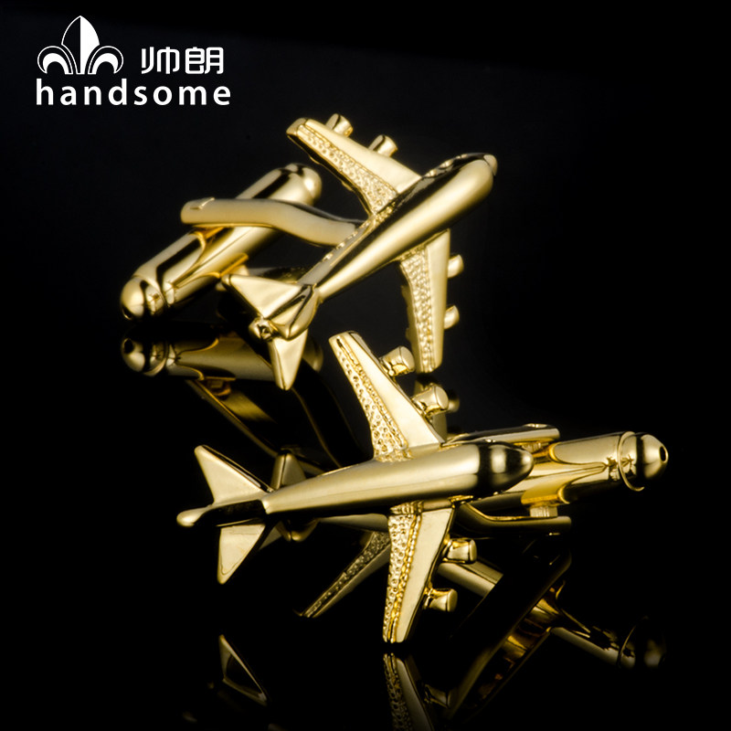 镀金大飞机袖扣男士袖钉纯金属商务正装法式衬衫时尚袖口扣礼盒装