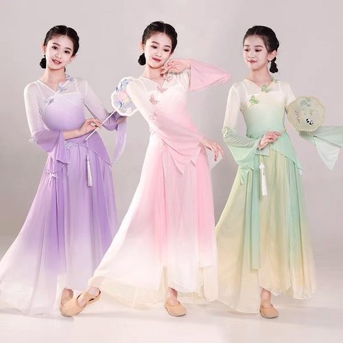 儿童古典舞蹈服装中国舞身韵纱衣练功服女童民族渐变演出服国风