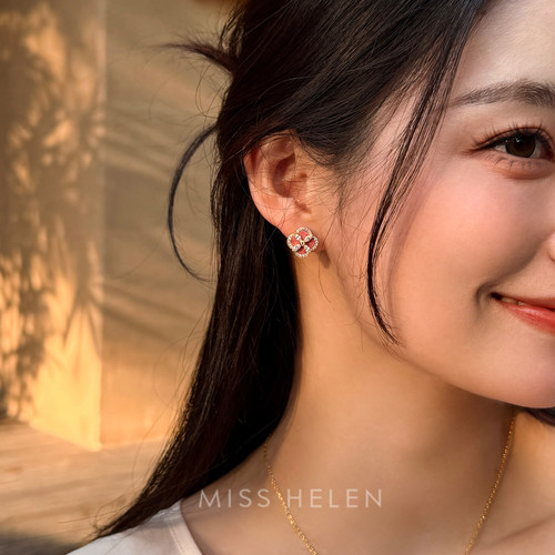 MISS HELEN 蔷薇四叶草耳钉女蚊香盘耳夹气质通勤百搭生日礼物
