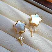 MISS HELEN珠光母贝五角星无耳洞可戴耳夹女法式 小众耳钉耳环耳饰