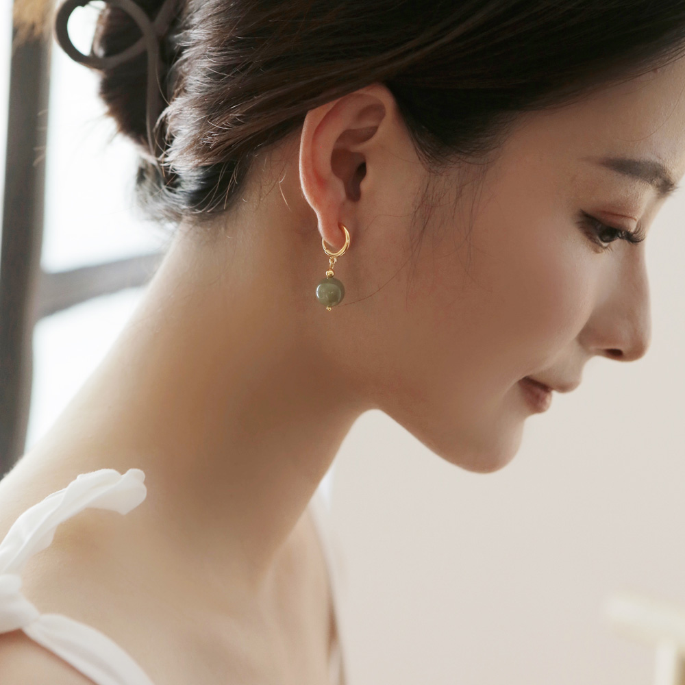 天然和田玉圆珠耳钉无耳洞耳夹