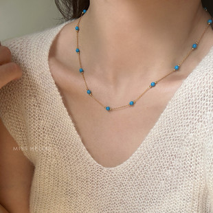 MISS HELEN晴岚」蓝松石s925银项链女原创设计串珠叠戴满天星颈链