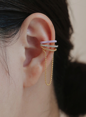 MISS HELEN紫色心形多层耳骨夹女链条流苏微镶锆石超仙耳夹个性