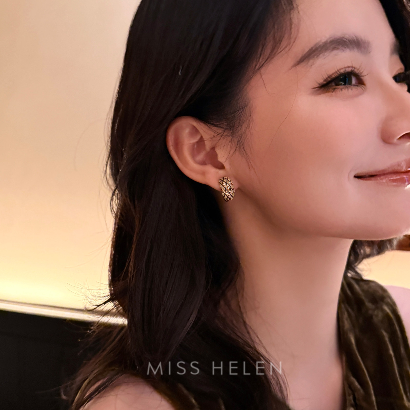 MISS HELEN菠萝包 耳钉女无痛耳夹耳环通勤百搭高级感生日礼物