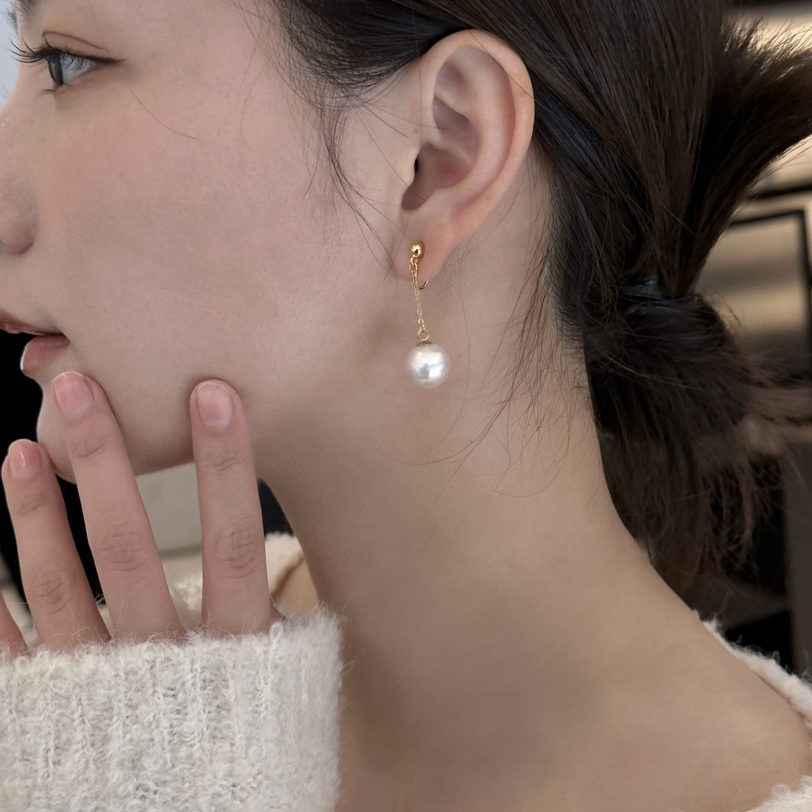 爱迪生天然珍珠耳钉无耳洞耳夹刘亦菲玫瑰的故事同款流苏珍珠耳环