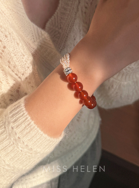 MISS HELEN 惊鸿红玛瑙珍珠拼接手链天然手串手环女送闺蜜礼物